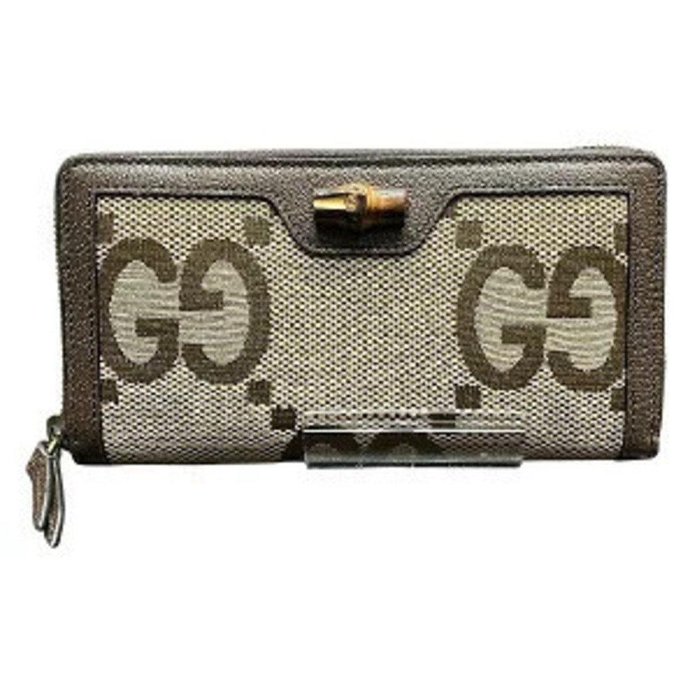 Gucci GG Canvas Bamboo Round Zip Long Wallet